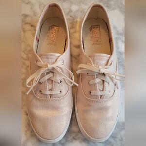 Keds Women's Rose Gold Shimmer and Pink Canvas Ortholite Sneakers.
